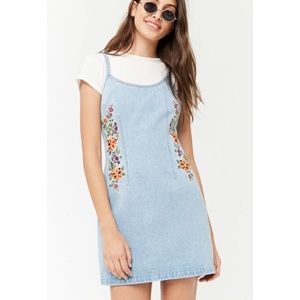 Floral embroidered denim dress